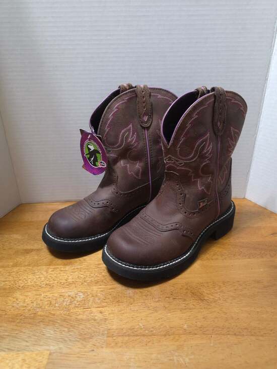 Justin Shoes - Justin Gypsy Gemma 8 Inch Brown and Pink Leather Western Cowgirl Boots